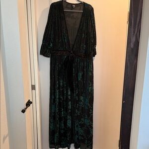 Black and Green Floral Velvet cover up